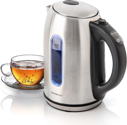 Mixpresso Vlekvrye Staal Elektriese Ketel, Koordlose 1.7L Elektriese Ketel met Temperatuurbeheer, 1500W Elektriese Teeketel met Kykvenster, 2 Uur Warmhou-funksie, Waterkoker met Outo-afskakel- en Droogkookbeskerming