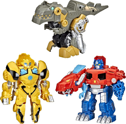 Transformers Playskool Primal 4.5-Inch Team-Up (3-Pack) w/ Optimus Prime,Bumblebee, and Grimlock Converting Dinosaur Figures, Toys