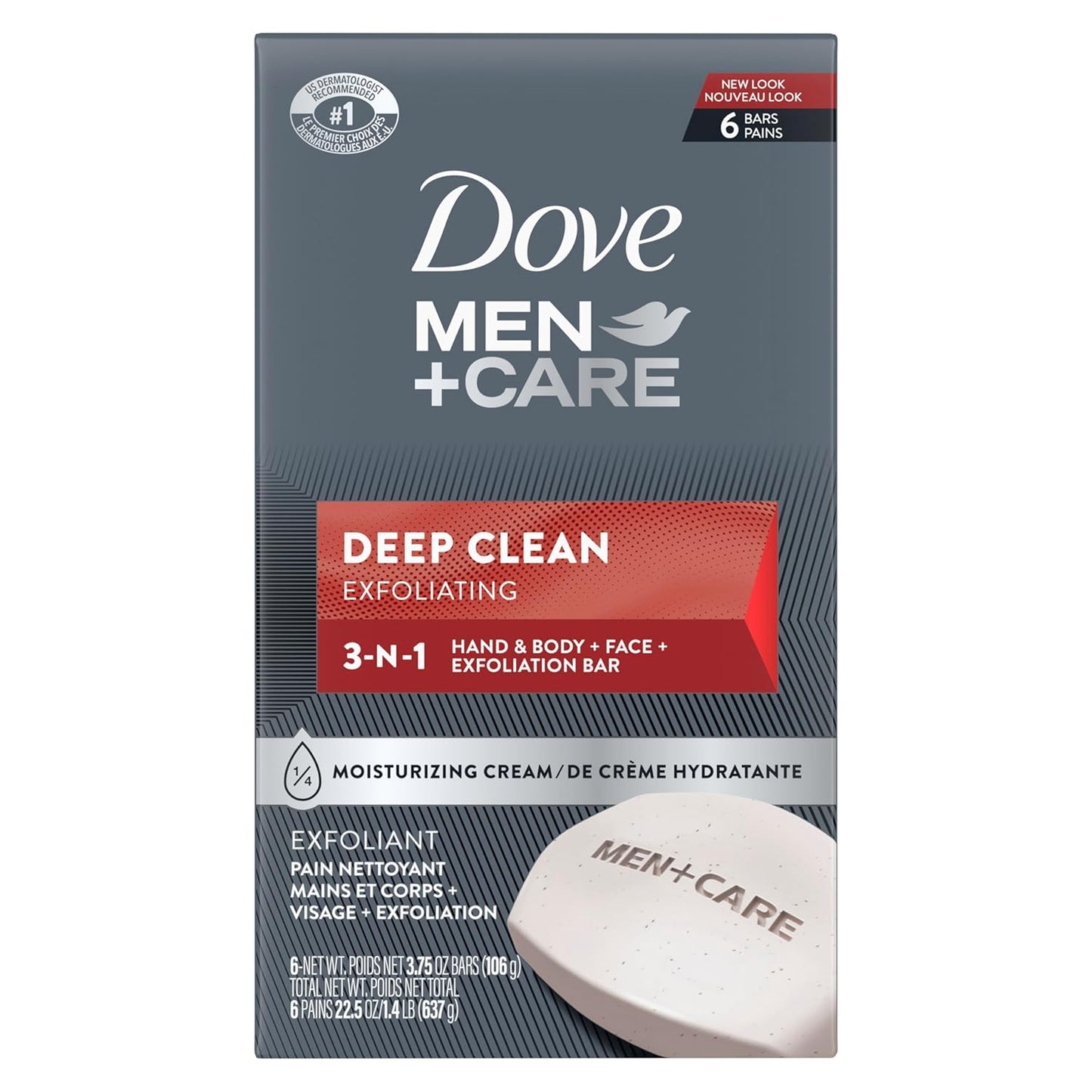 Dove Men Care Body Soap and Face Bar Deep Clean Effectively Washes Away Bacteria, Nourishes Your Skin 3.75 Ounce (Pack of 6)
