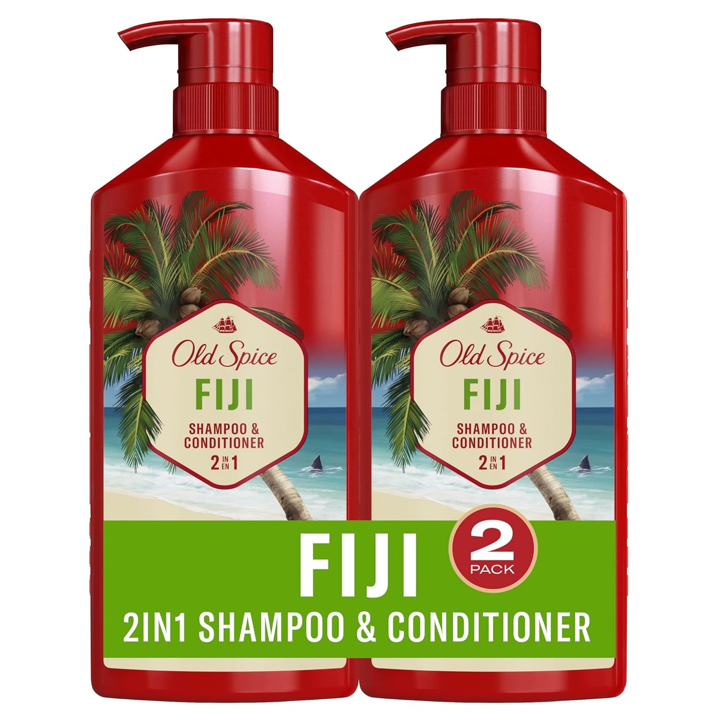 Old Spice Men's 2-in-1 Shampoo and Conditioner - Fiji, Coconut & Tropical Wood Scent (Twin Pack)