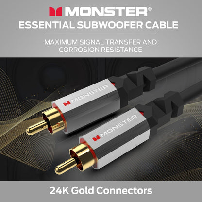 Monster Essentials Premium Subwooferkabelkonnektor vir Tuisflieks en Motors, RCA Subwoofer Oudiokabel, 13.1vt