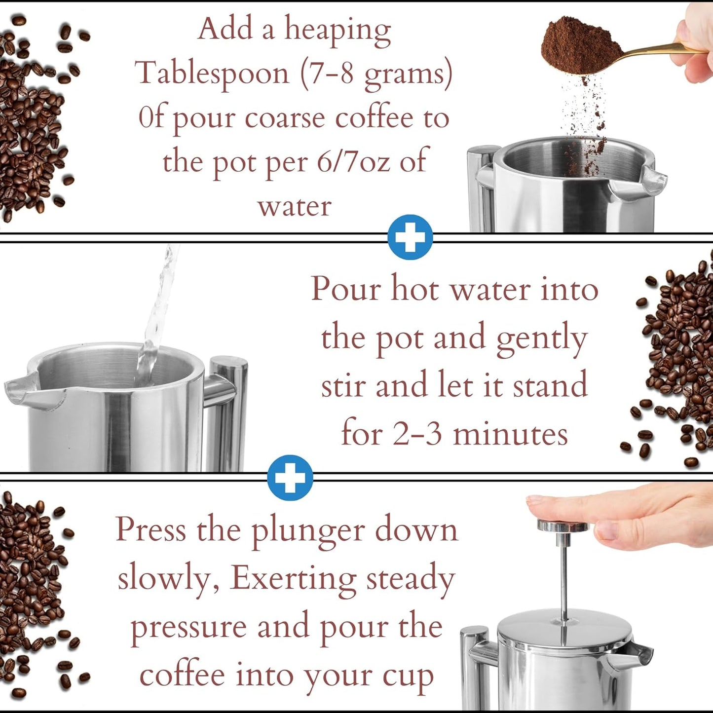 Mixpresso Vlekvrye Staal Franse Pers Koffiemaker 800ml (27 Oz), Dubbelwandige Geïsoleerde Franse Pers Vlekvrye Staal, Ingeboude Termometer, Maklik Skoonmaak Tee Brouer, Maklik Drukbare Duursame Metaal Koffiepers