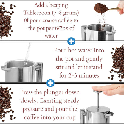 Mixpresso Vlekvrye Staal Franse Pers Koffiemaker 27 Oz 800 ml, Dubbelwand Geïsoleerde Franse Pers Vlekvrye Staal, Maklik Skoon Teebrouer, Maklike Druk Duursame Metaal Koffiepers