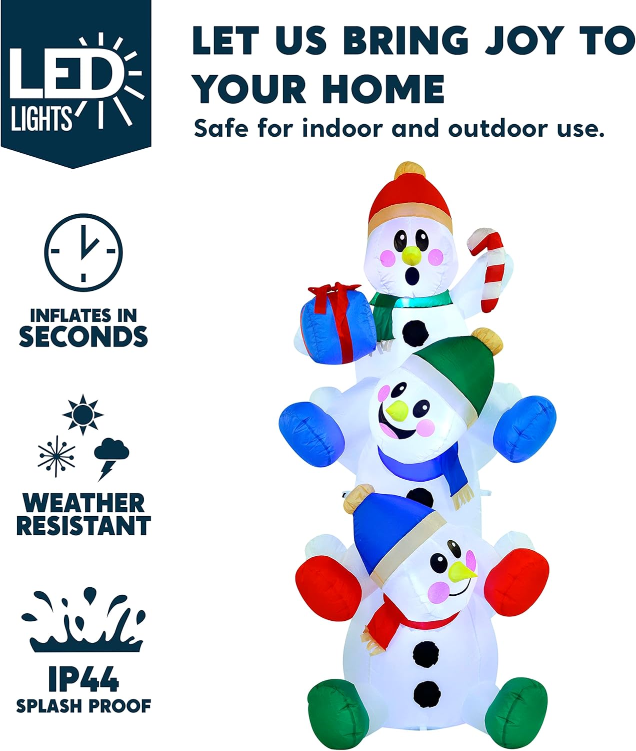 6 FT Christmas Inflatable Decoration Stacked Snowman w/ Build-in LEDs Blow Up Inflatables Décor