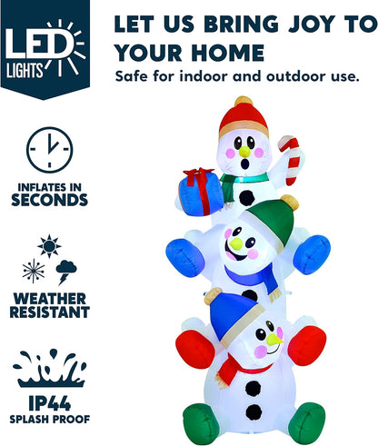 6 FT Christmas Inflatable Decoration Stacked Snowman w/ Build-in LEDs Blow Up Inflatables Décor