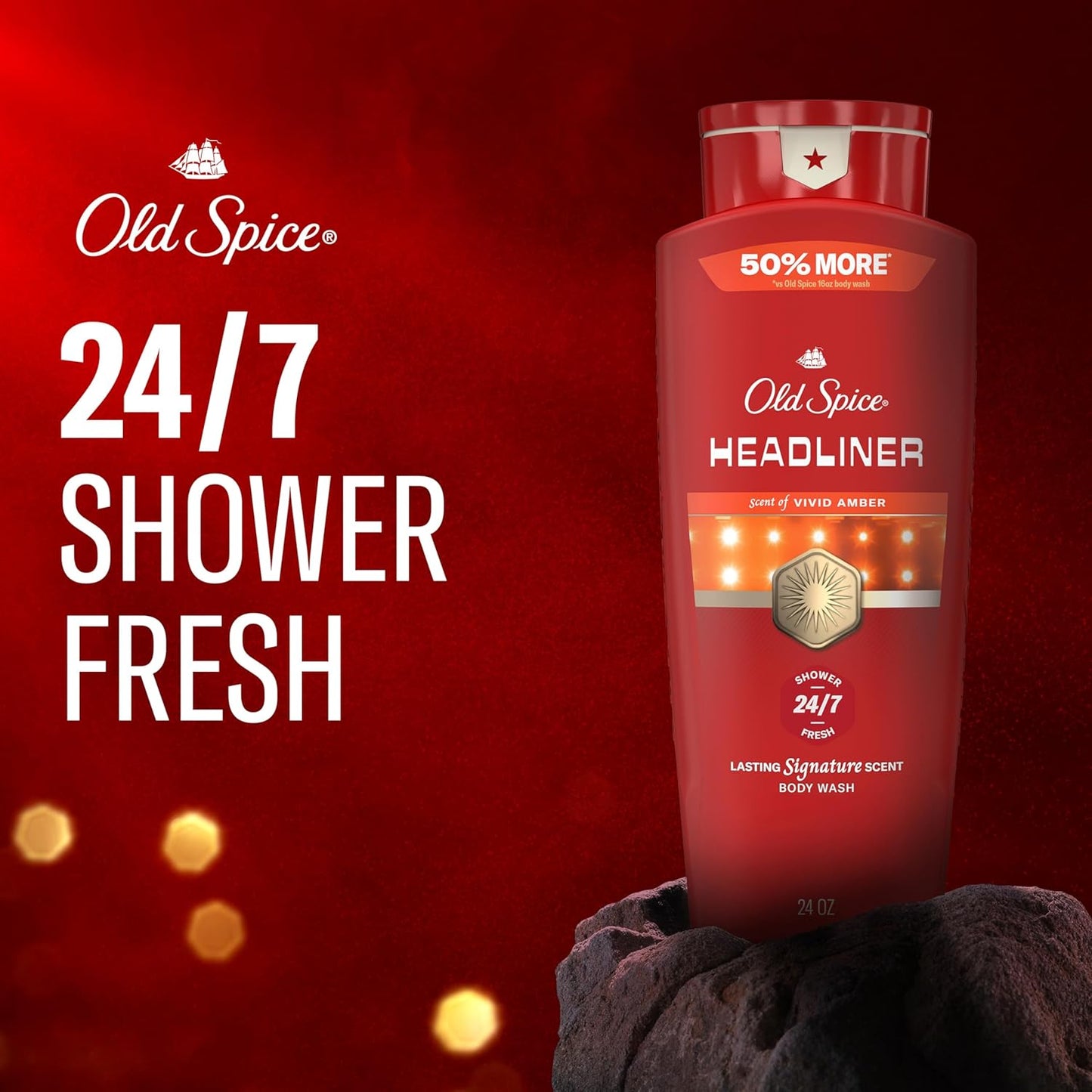 Old Spice Body Wash for Men, 24/7 Shower Fresh & Clean with Daily Use, Lasting Signature Scent - Headliner w/ Vivid Amber Scent (Pack of 2)