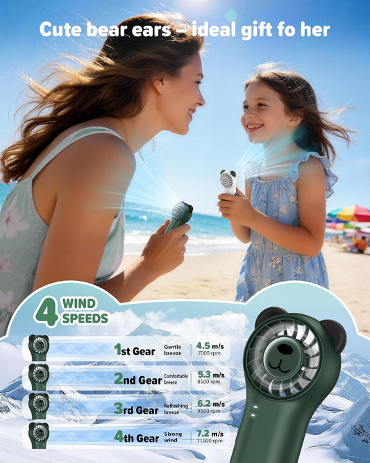 (GREEN) Cute Bear Mini Handheld Portable Fan 11000RPM Rechargeable