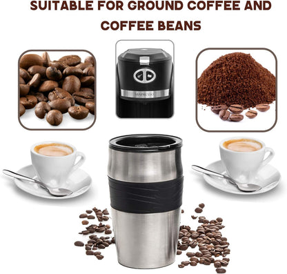 Mixpresso 2-in-1 Maal-en-Brou Outomatiese Persoonlike Koffiemaker, Outomatiese Enkelbedien-Koffiemaker met Ingeboude Maalmasjien en 14oz Reisbeker, Outo-afskakelfunksie, Swart Reiskoffiemaker