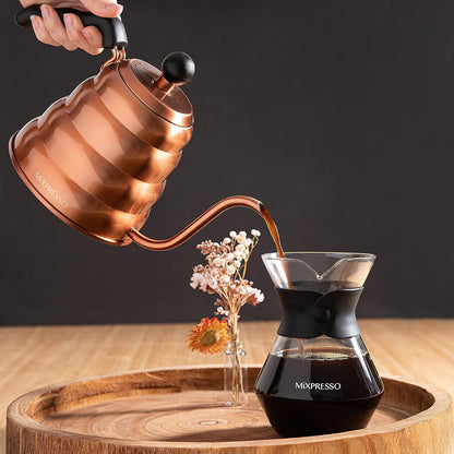 Mixpresso Ganswashals-opgietkoffieketel, Barista-opgietbeheerontwerp vir Koffie en Tee Hoëgraadse vlekvrye staal 1.2 liter (40 Oz) drupkoffie-induksieplaat, koperstoofketel