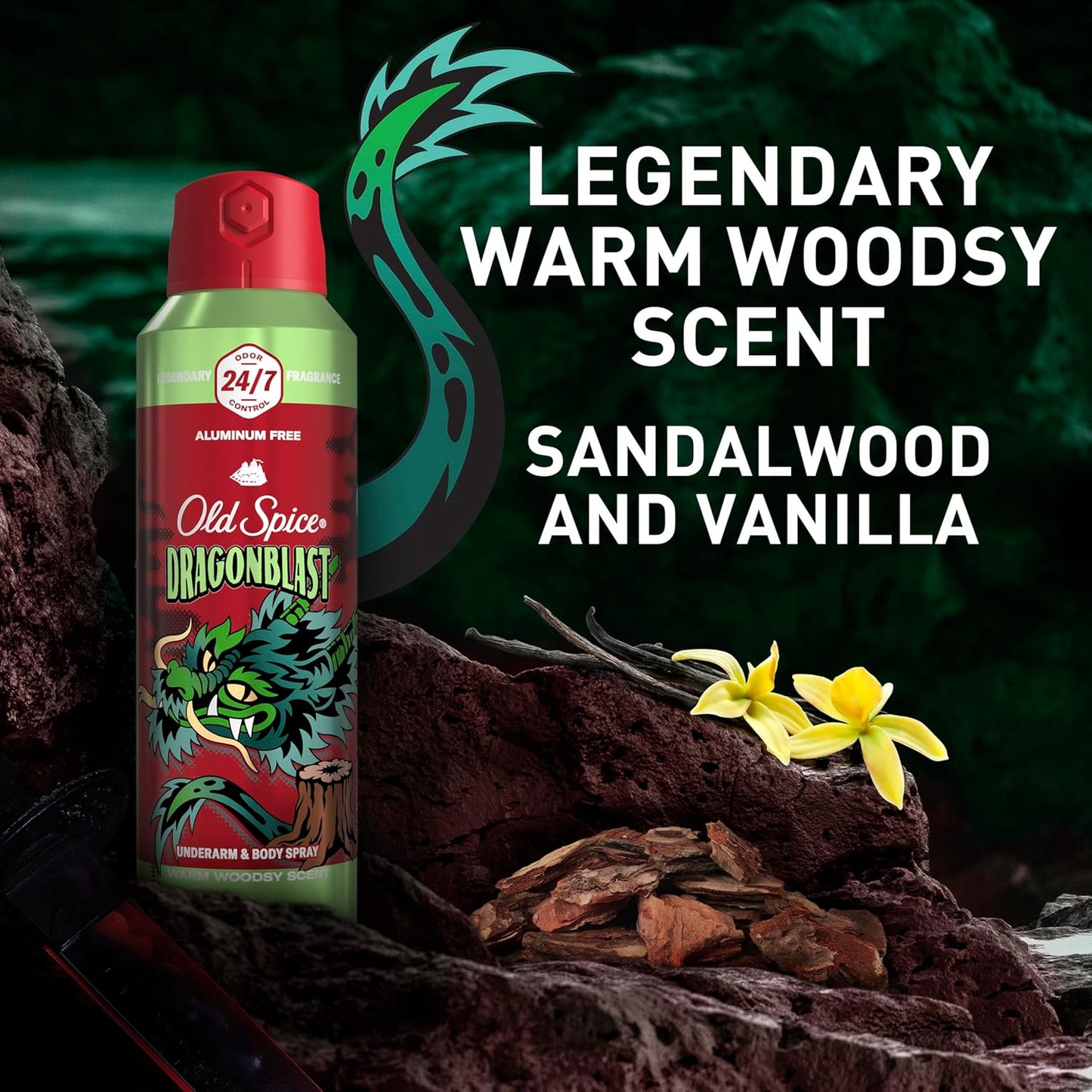 Old Spice Aluminum Free Body Spray for Men, 24/7 Odor Protection, Cologne Quality Scent - Dragonblast w/ Warm Woodsy Scent (Pack of 3)