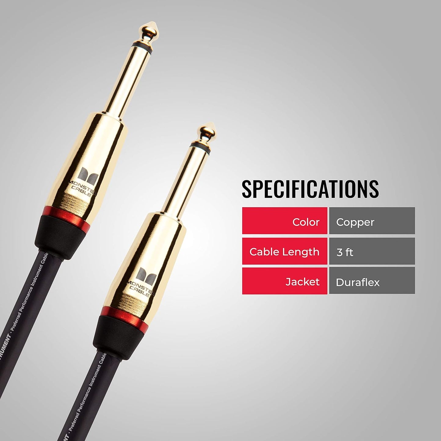 Monster Prolink Rock Instrument Cable. 6 ft Straight to Straight Monster Guitar Cable. For Electric Guitar Cable. 95% Copper Braided Shielded Guitar Cable