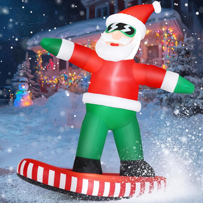 (6FT) Tall Christmas Inflatables Decorations Snowboarding Santa, Blow Up Yard Build-in LED Decor