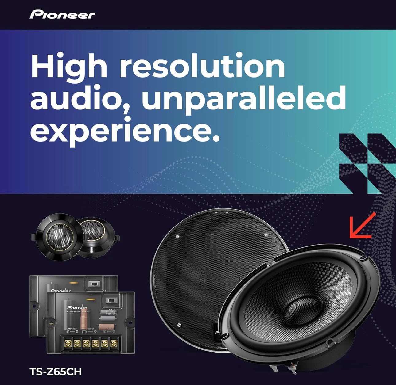 Pioneer TS-Z65CH, 2-rigting komponente motoroudioluidsprekers, volle omvang, oop en gladde klankgehalte 6.5” luidsprekers
