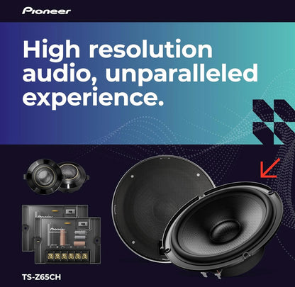 Pioneer TS-Z65CH, 2-rigting komponente motoroudioluidsprekers, volle omvang, oop en gladde klankgehalte 6.5” luidsprekers