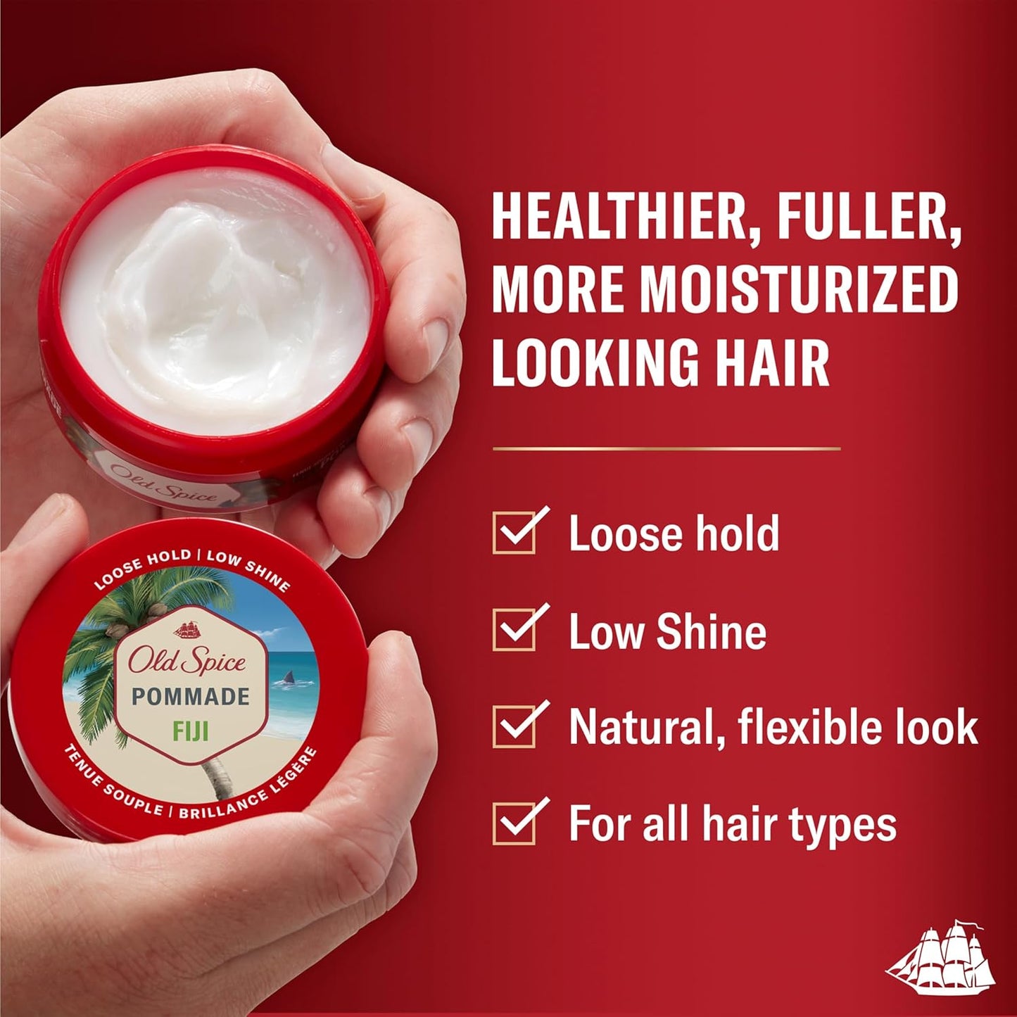 Old Spice Hair Fiji Pomade for Men, Loose Hold, Low Shine, Hair Styling (Twin Pack)