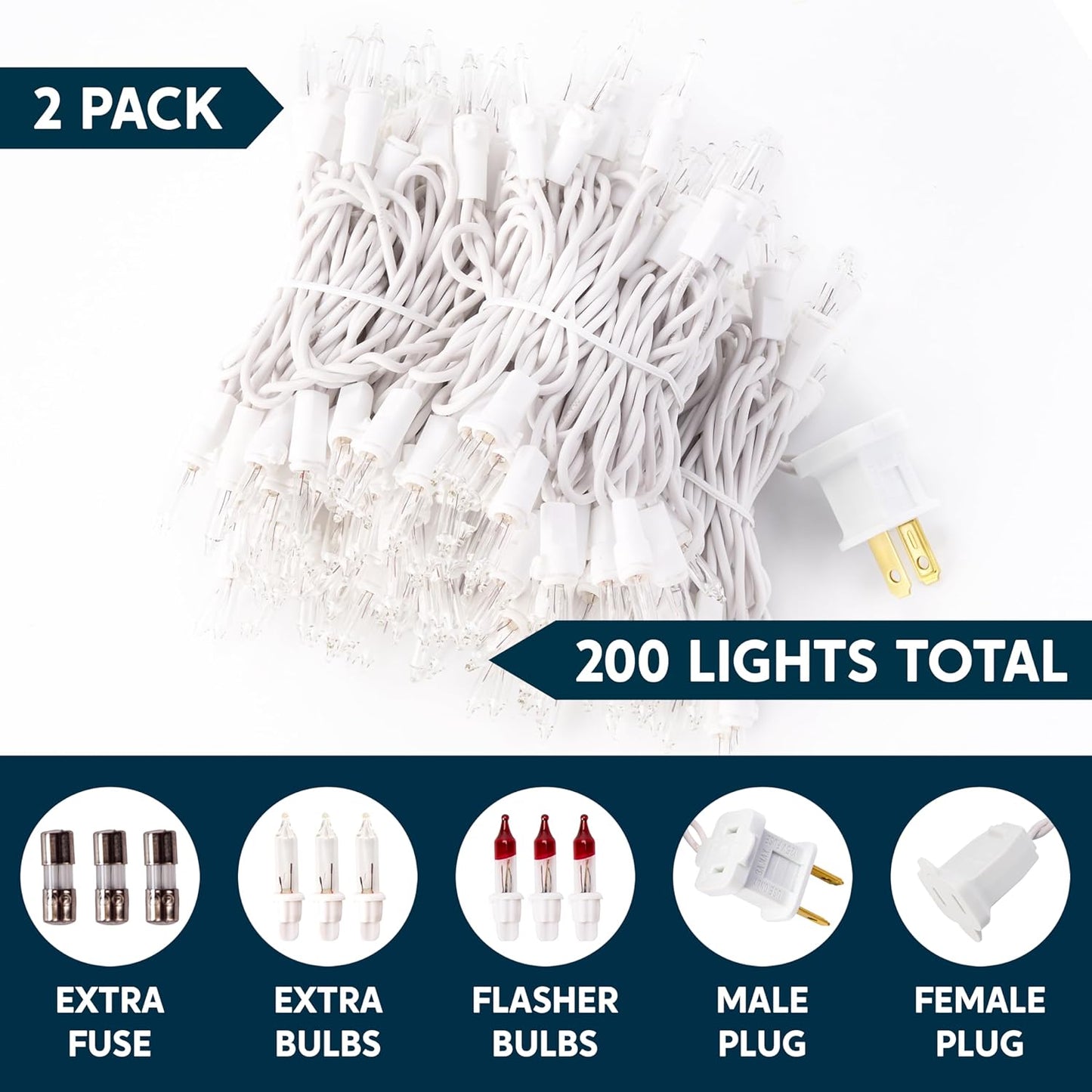 Guirlande lumineuse de Noël 200 micro LED blanc chaud, 13 m, décoration lumineuse - Câble blanc