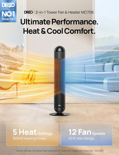 Toringwaaier en Verhitter Kombinasie, 29.2vt/s Staande 17 Vlakke, 6 Modes, 120° Ossilasie, 42 Duim, 12H Aanskakeltydhouer, 25dB Stil, m/ Afstandsbediening, vir Kantoor, Groot Vertrek - Swart