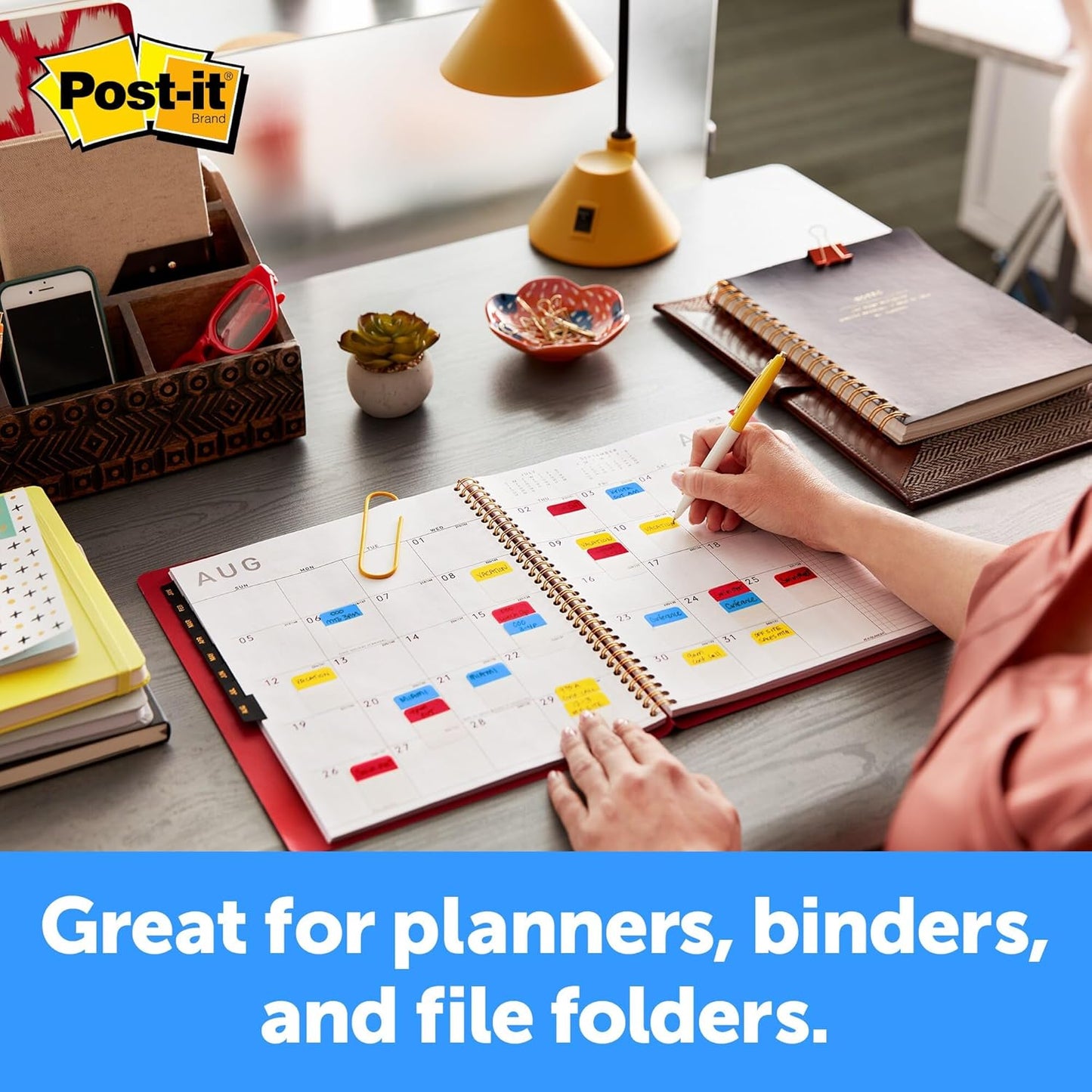 Post-it Tabs, 1 in Solid, Aqua, Yellow, Pink, Red, Green, Orange, 6/Color - Solid Style (36/Dispenser)