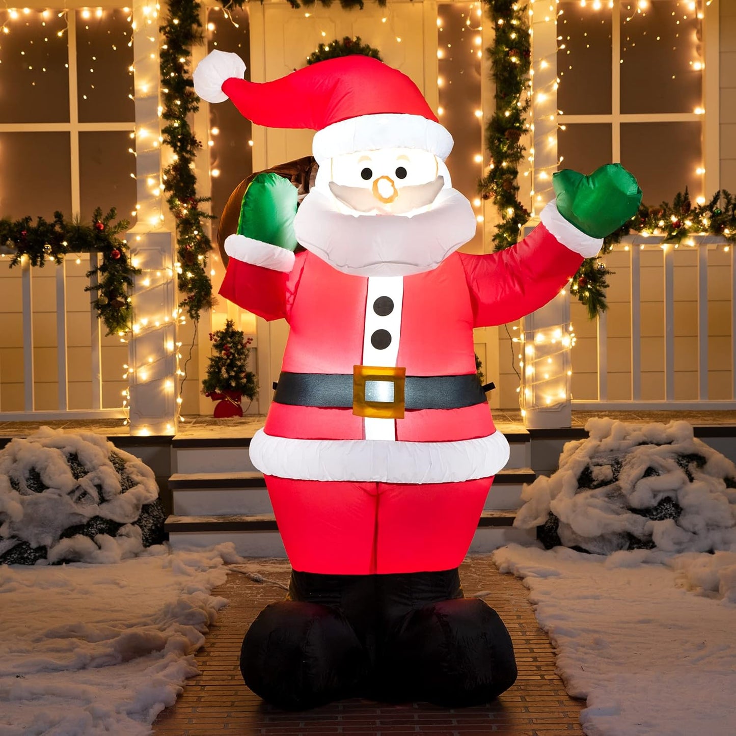 (6FT) Christmas Inflatable Santa w/ Gift Bag, Blow Up Decorations with Build in LEDs Decor