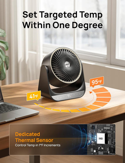 Verwarmer 714, 60° Vertikale en 90° Horisontale 3D Oscillerende Verwarming, 12 vt/s Langafstand-sirkuleerder, 3 Hitte- en 3 Waaiverstellings, vir Binnenshuis - Swart