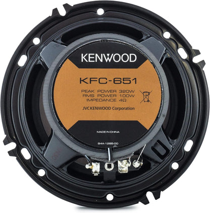Kenwood KFC-651 Concert Series Motorklankluidsprekers (Paar) - 6.5" 2-rigtingluidsprekers, 320W (100 RMS), 4-Ohm Impedansie, Polipropileen-woofer & Gebalanseerde Koepelhoëtone