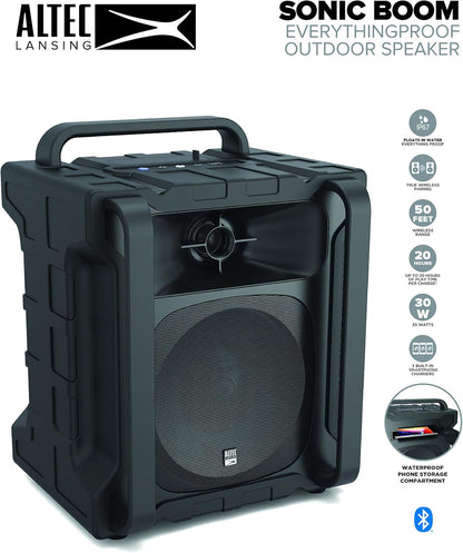Altec Lansing Sonic Boom – Waterdigte Bluetooth-luidspreker met telefoonlaaier, IP67-buiteluidspreker, 3 USB-laaipoorte, 15 meter reikafstand & 20 uur batterylewe