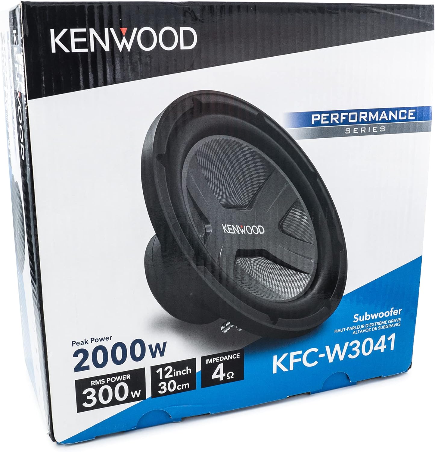 Kenwood KFC-W3041 Motorvoertuig-Subwoofer - 2000 Watt Maksimum Krag, 12 Duim, Enkele 4 Ohm Stemspoel, Afsonderlik Verkoop