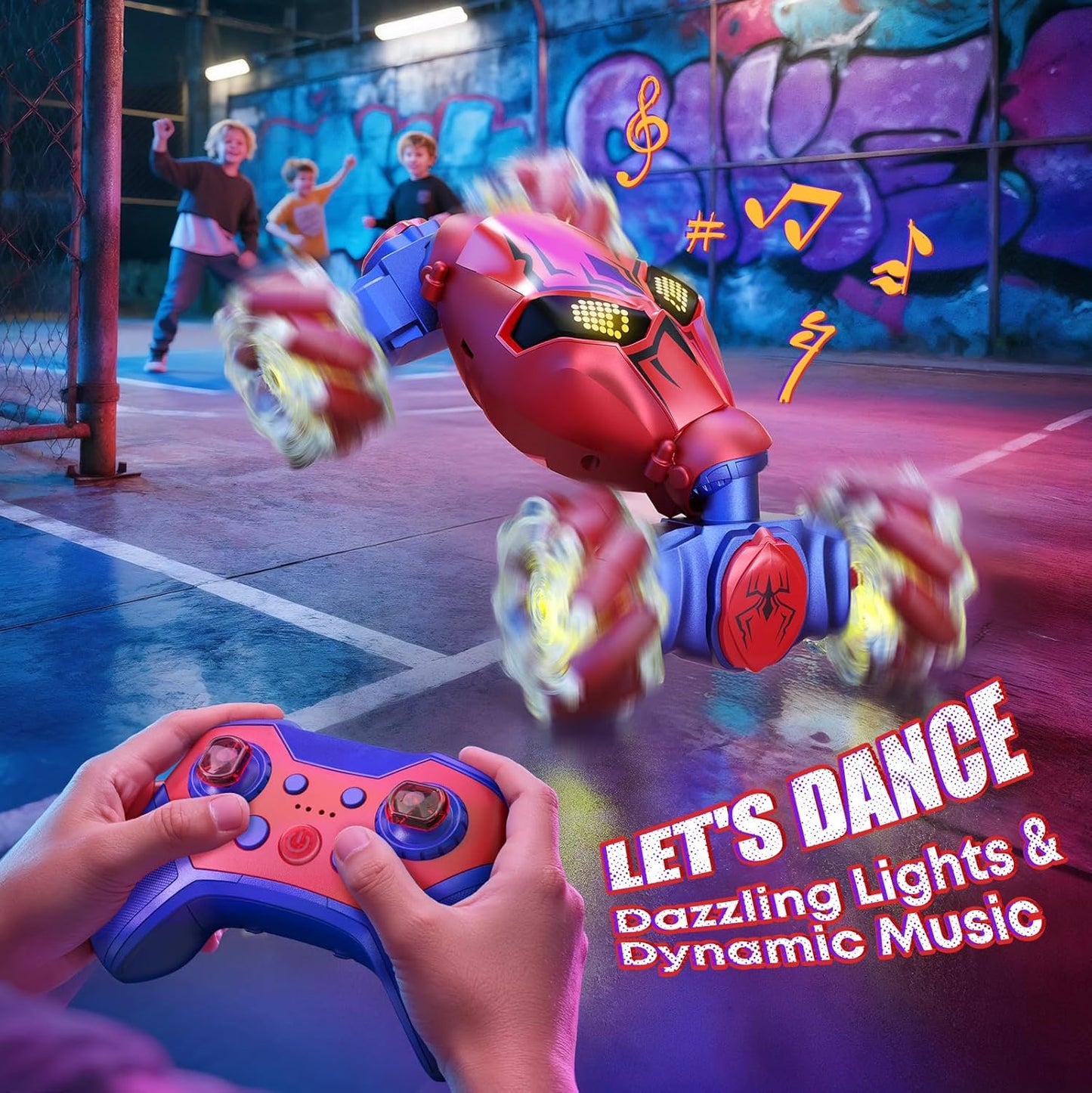 V993 Gesture Sensing RC Stunt Car, 4WD Remote Control Spider Toy Hand Controlled All Terrain Drift Car with 360° Rotation, LED Lights & Music
