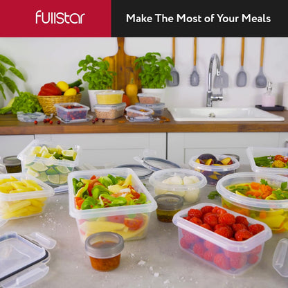 Fullstar 50-stuk plastiek-voedselhouers met deksels (24 Houers & 24 Dekels) - Lekvry, BPA-vry, Maaltydvoorbereidinghouers, Herbruikbare Middagetebêrestel vir Kombuisorganisasie (Pak van 50)