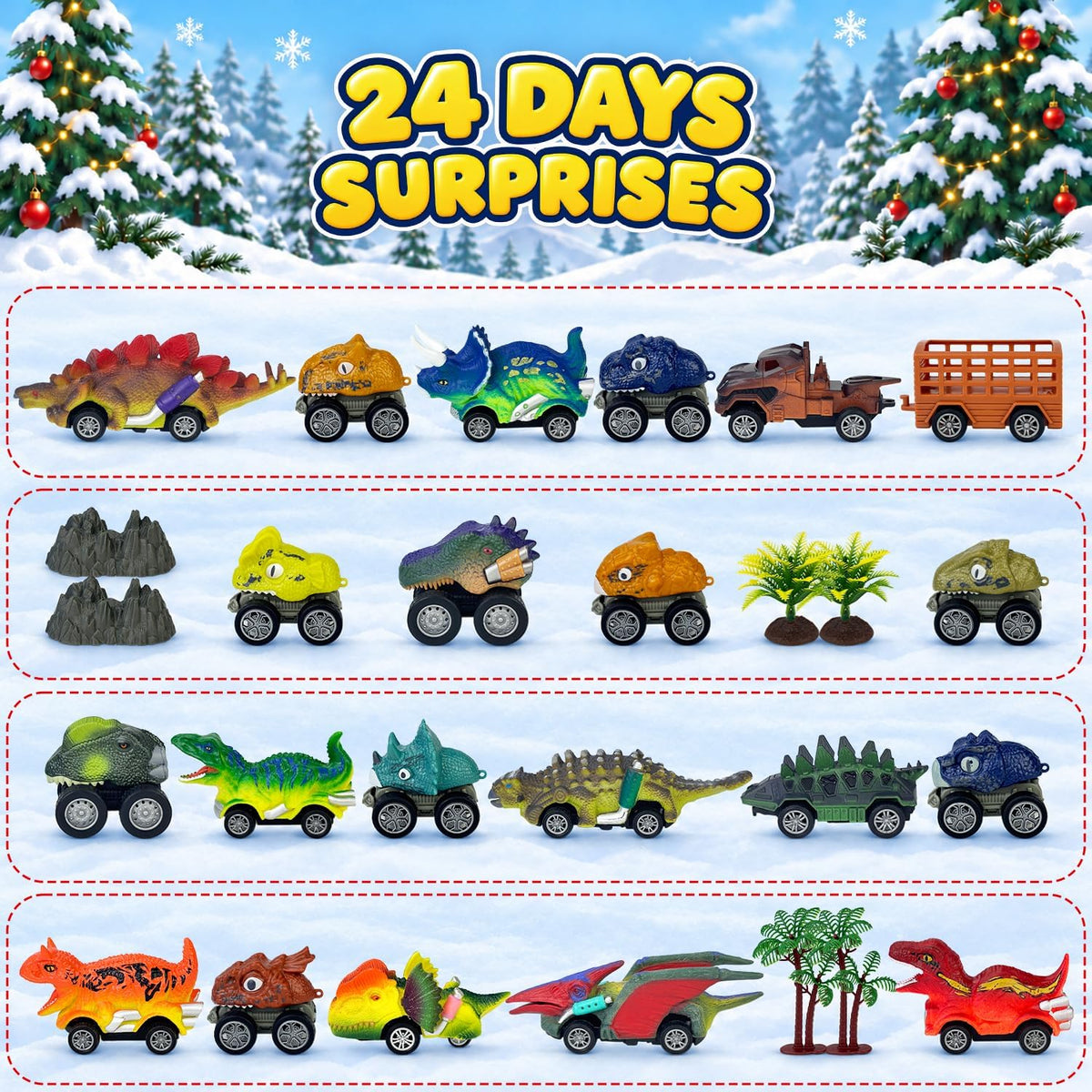 Monster Truck Advent Dinosaur Pull Back Cars for Kids Boys