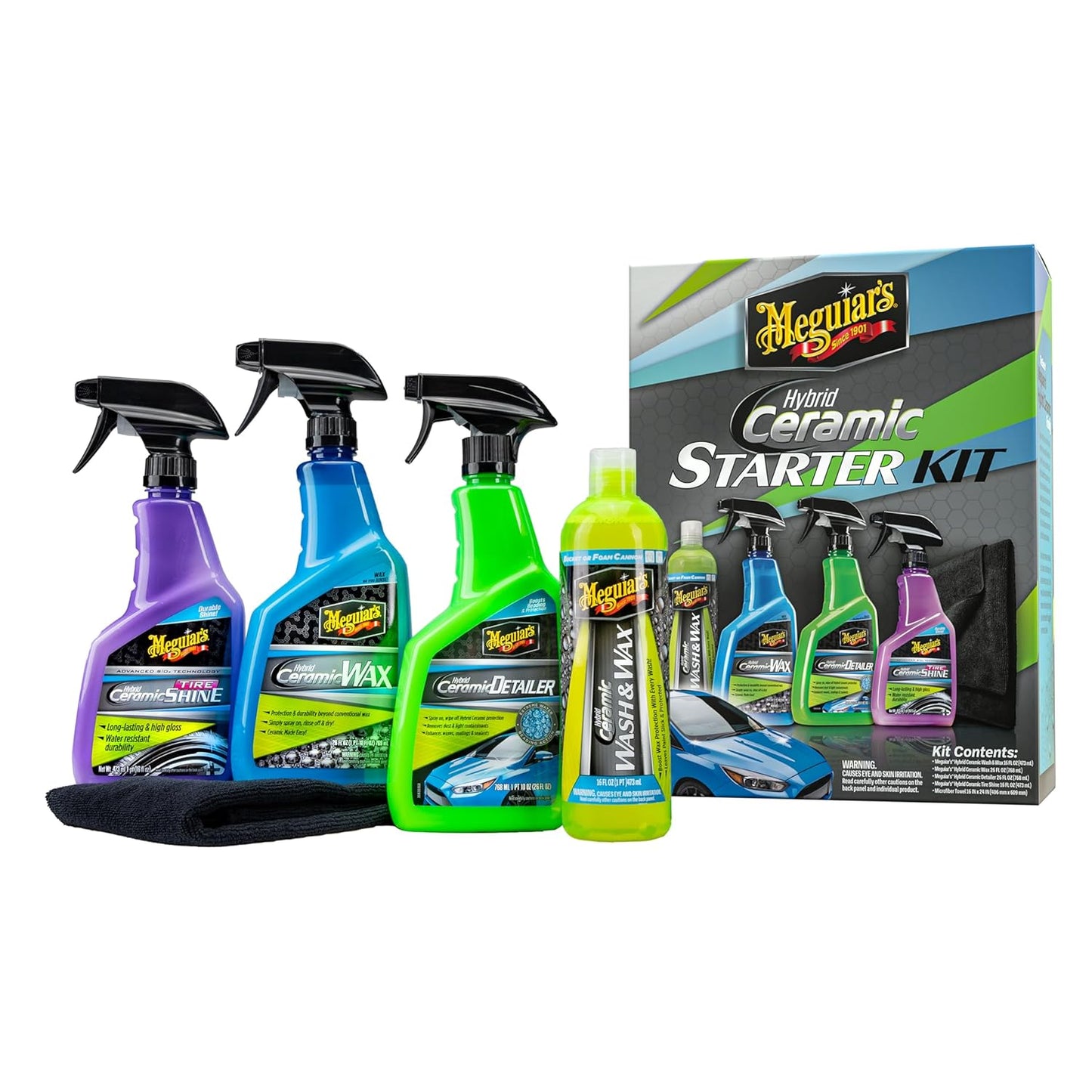 Meguiar’s Hybrid Ceramic-aanvangerspakket – Premium motorversorgingspakket sluit motorwas en -was, motorwas, spuitpoleermiddel en bandglansmiddel in