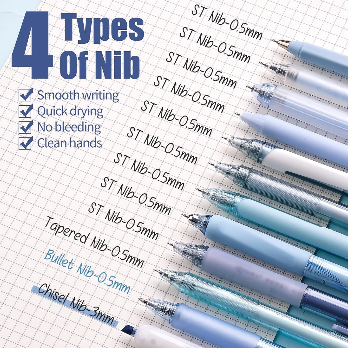 Ocean Series Gel Pens, Black & Blue Ink w/ 0.5 mm Fine Point, Cute School Office Supplies Aesthetic Desk Accessories - Set of 12