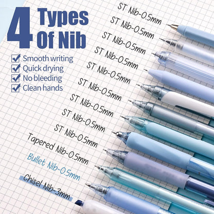 Ocean Series Gel Pens, Black & Blue Ink w/ 0.5 mm Fine Point, Cute School Office Supplies Aesthetic Desk Accessories - Set of 12