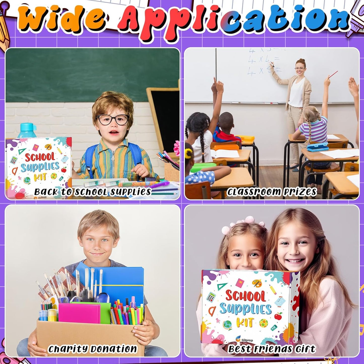 Back to School Supplies Essentials (39 PCS) Bundle Include Pencils Scissors Ruler Eraser Crayon Sharpener Notebook Pencil Case Folder Notebook(Purple)