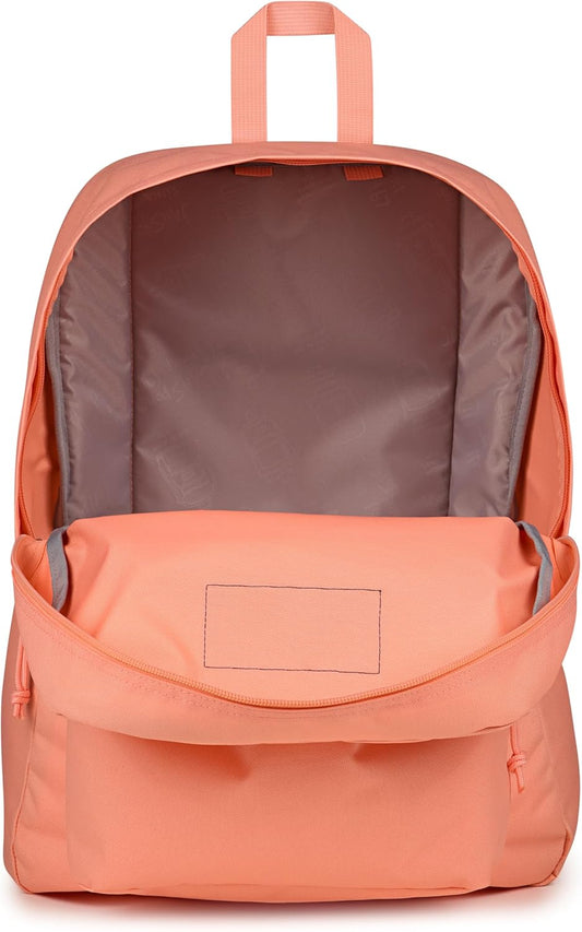 JanSport SuperBreak One-rugsak – Duursame, Liggewig Boeksak met 1 Hoofkompartement, Nutsgoed-voorsak met Ingeboude Organiseerder – Premium Rugsak, Peach Bum