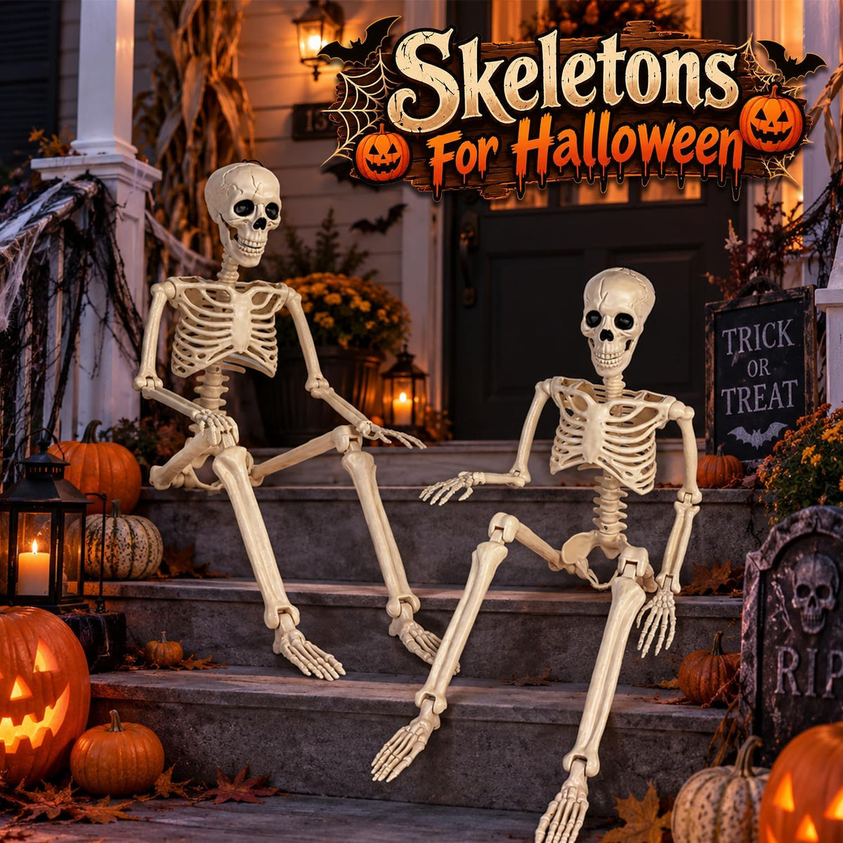 2 Pack 36" Halloween Posable Skeletons, 3 FT Halloween Skeleton Decorations