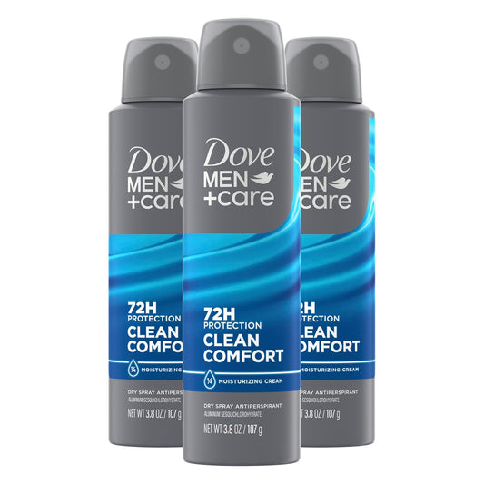 Dove Men+Care Antiperspirant Dry Spray Deodorant for Men Clean Comfort 72HR Sweat and Body Odor Protection - 3.8oz (Pack of 3)