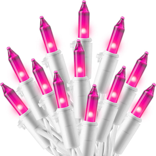 Christmas String Lights Indoor 100CT Mini Pink 21.4 FT Lighting Decor - White Wire