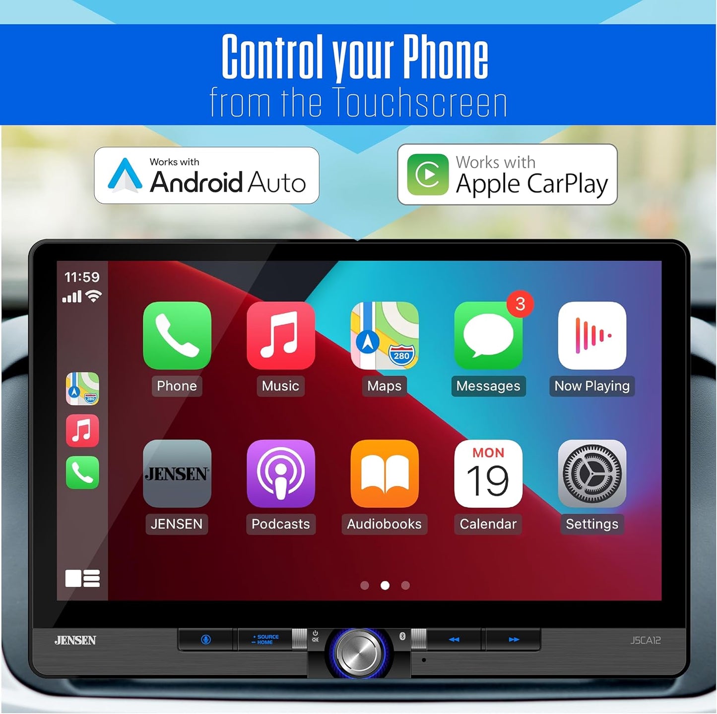 Single / Double DIN 11.6" Apple CarPlay Android Auto Wired or Wireless Car Stereo SiriusXM Ready Bluetooth | Front & Rear Camera Inputs
