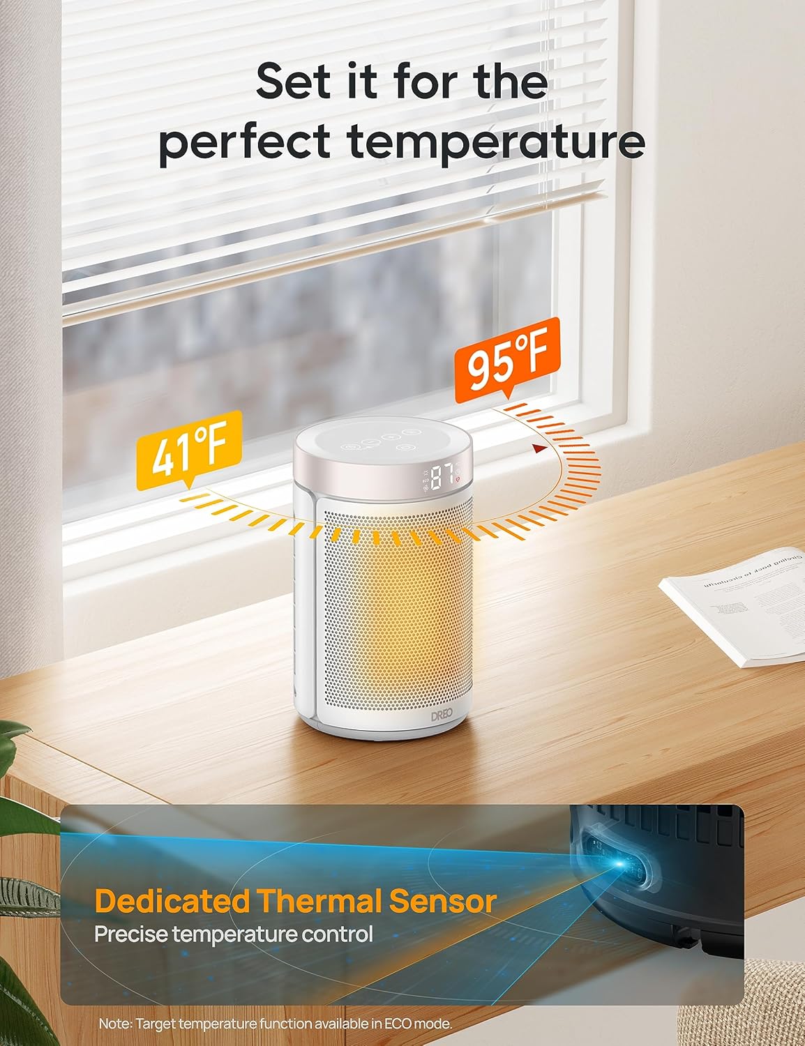 Portable Electric Space Heaters for Indoor Use with Thermostat and Remote Digital Display, 12H Timer, 5 Mode, 1500W PTC Ceramic - WHITE