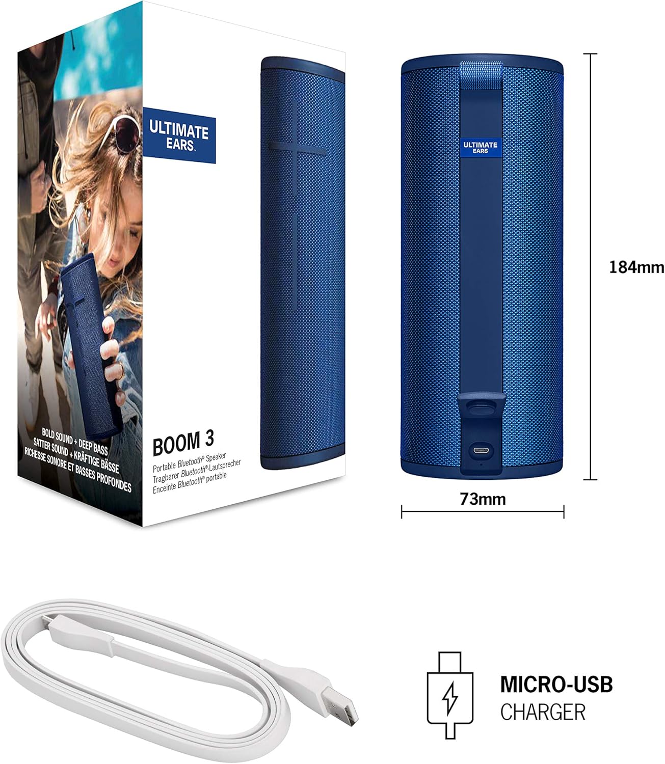 Ultimate Ears Boom 3 Wireless Bluetooth Speaker, Bold Sound + Deep Bass, Bluetooth, Magic Button, Waterproof, 15 Hours Battery, Range of 150 ft, Lagoon Blue