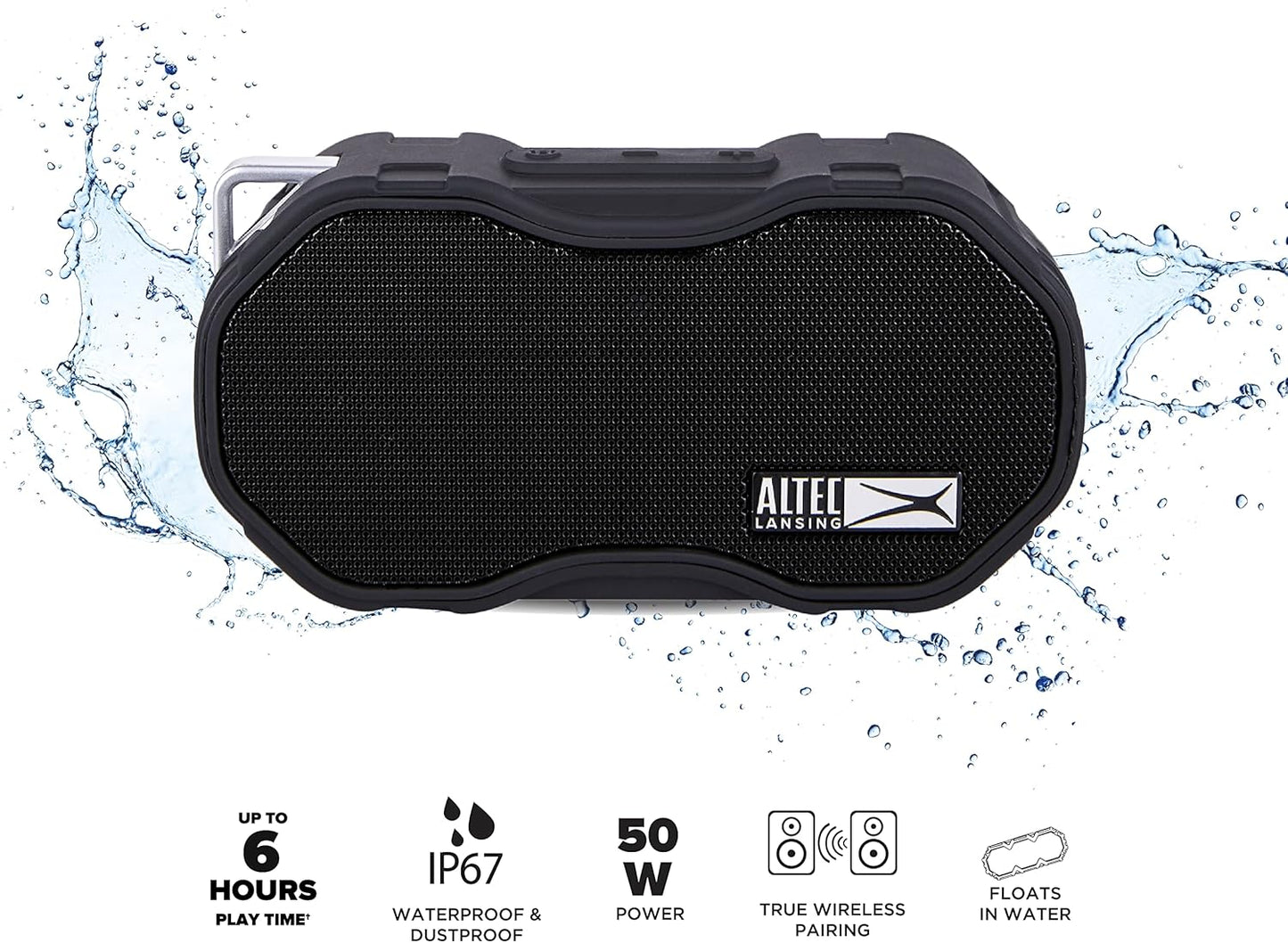 Altec Lansing Baby Boom XL - Waterdigte Bluetooth-luidspreker, Draadlose en Draagbare Luidspreker vir Reis en Buiteluggebruik, Diep Bas en Harde Klank, 2 Pak, Swart