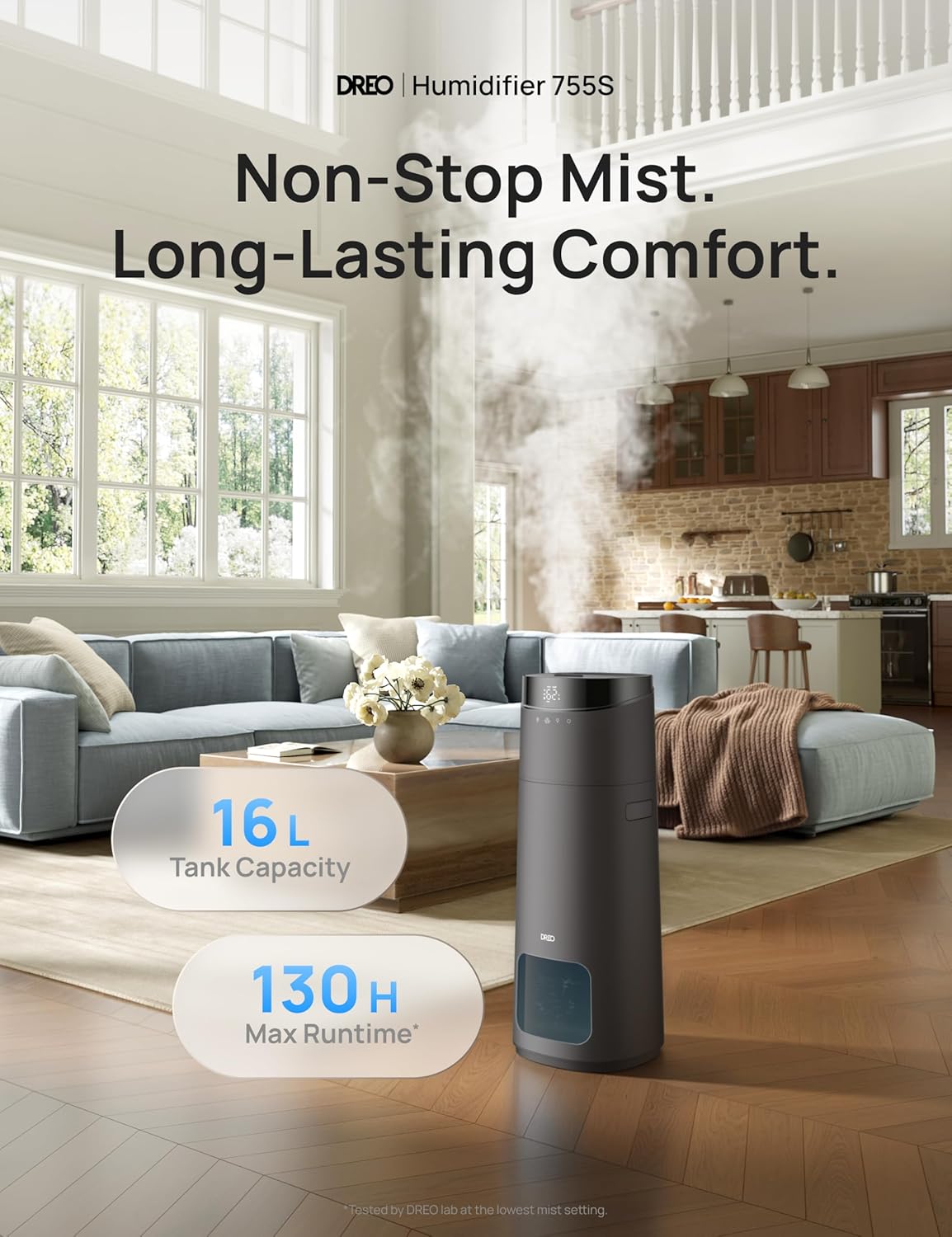 16L Slim Bevochtiger Groot Kamer 1000 vt², 130H Koelmis Lugbevochtigers Bo Vul, Afstand-/Raak-/Stem- en APP-beheer, Selfreinigende Tenk, 30dB, RGB-lig - Grys