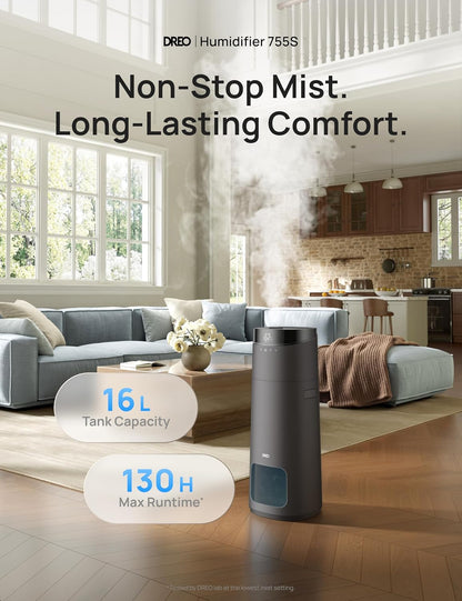 16L Slim Bevochtiger Groot Kamer 1000 vt², 130H Koelmis Lugbevochtigers Bo Vul, Afstand-/Raak-/Stem- en APP-beheer, Selfreinigende Tenk, 30dB, RGB-lig - Grys