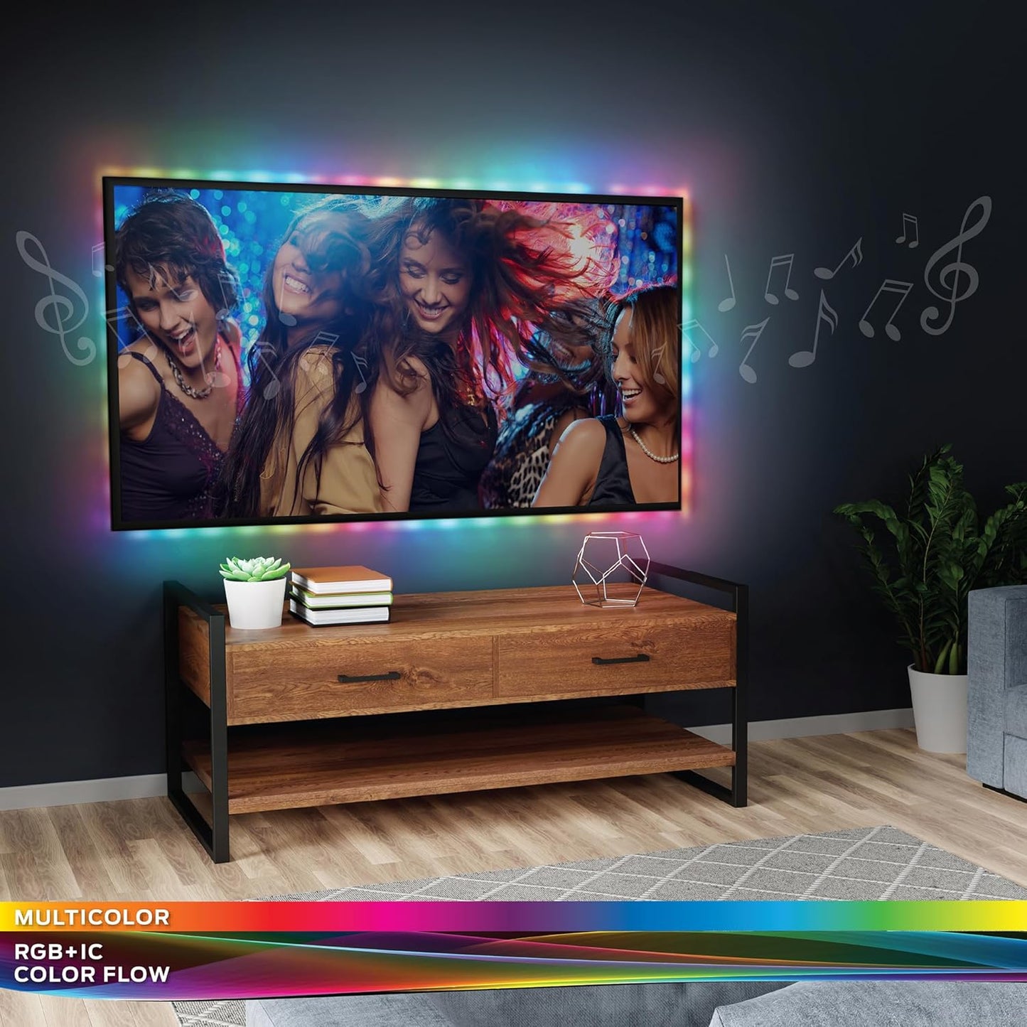 Monster 16.4ft Smart Music Sync and Multi-Color Color Flow LED Light Strip with Fun Modes, Indoor Use, Xtreme Easy Use