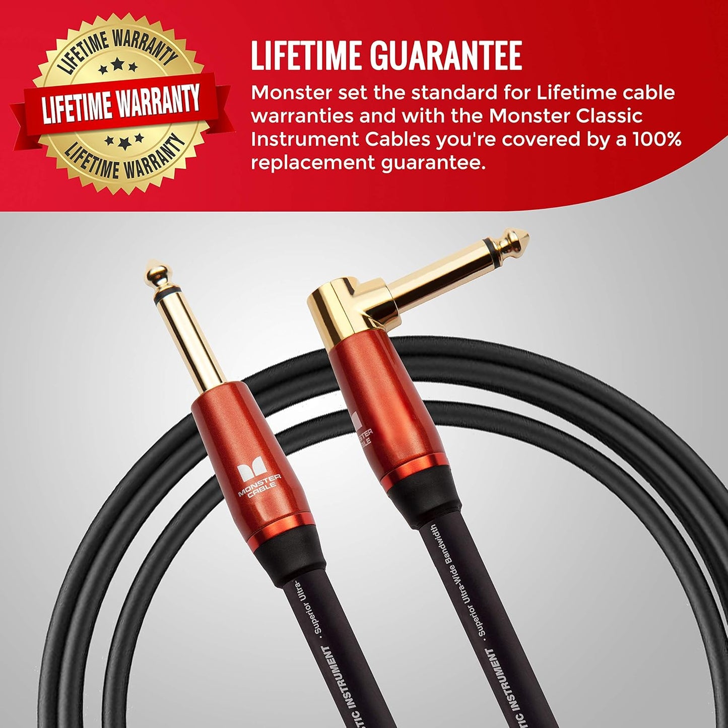 Monster Prolink Acoustic Instrument Cable. 12 ft Guitar Cable. Right Angle to Straight Cable w/Superior Delivery Speed. Rich & Clean Sound Cord Instrument Cable.
