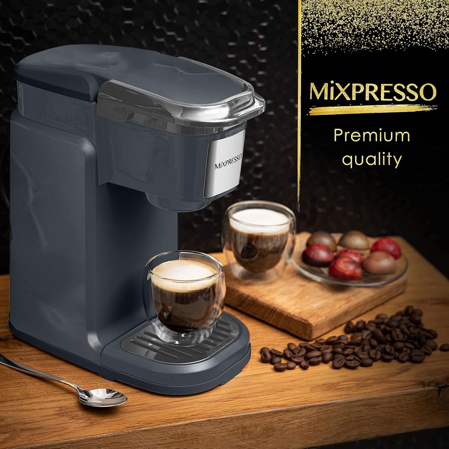 Mixpresso Enkelkoppie Koffiebrouer - Vinnige Brou, Een-Raak Funksie, 350ml Een Koppie Grys Koffiemaker