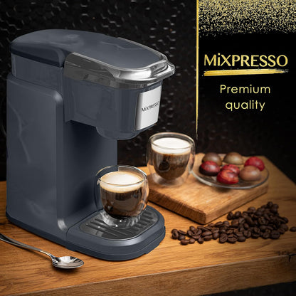 Mixpresso Enkelkoppie Koffiebrouer - Vinnige Brou, Een-Raak Funksie, 350ml Een Koppie Grys Koffiemaker