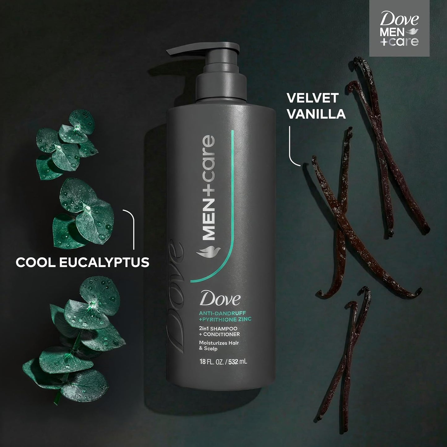 Dove Men+Care 2-in-1 Shampoo + Conditioner Dandruff Defense to Moisturize Hair & Scalp, with Pyrithione Zinc, 18 FL OZ (2 CT)