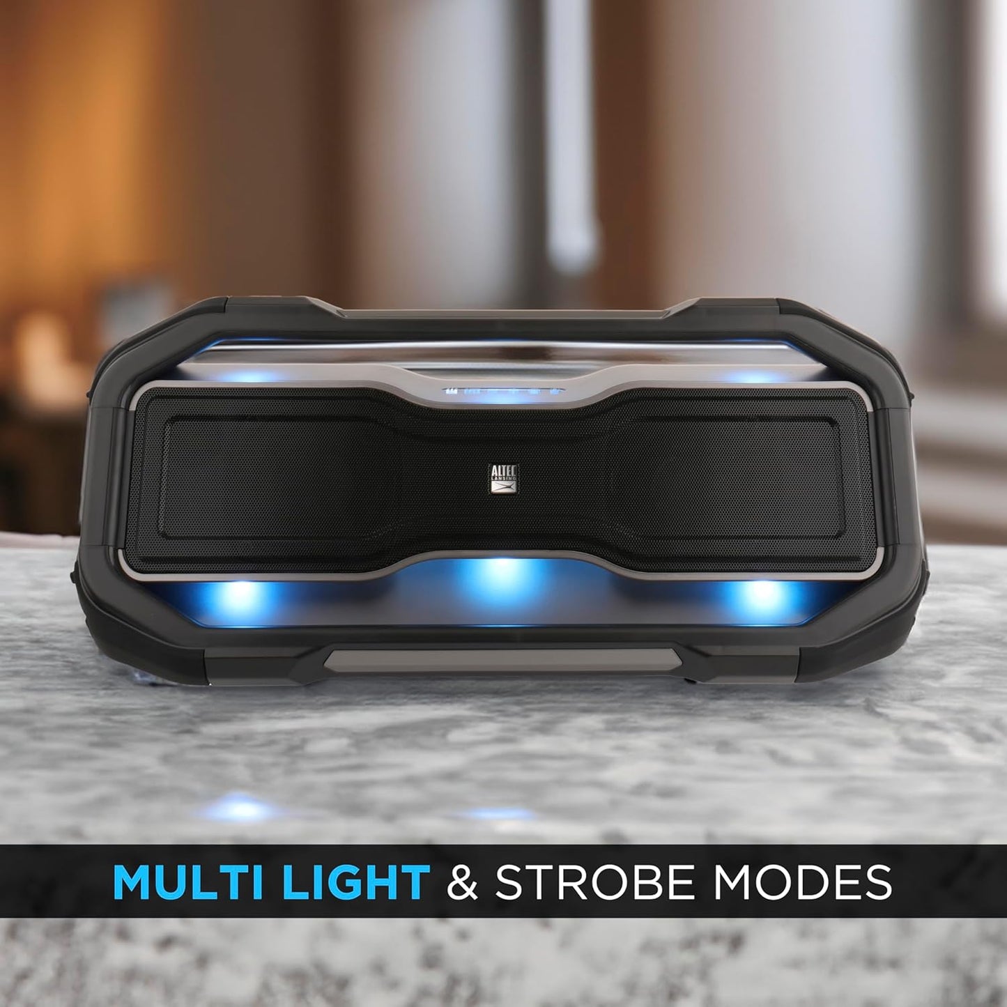 Altec Lansing ROCKBOX XL Draadlose Bluetooth-luidspreker, Draagbare Waterdigte Luidspreker met 20 Uur Speeltyd en 5 Verligte LED-ligmodusse, Drywende Draadlose vir Binne en Buite